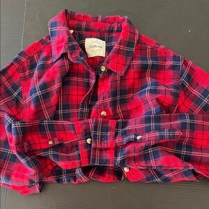 JACHS Girlfriend Red and Navy Plaid Button Down Shirt